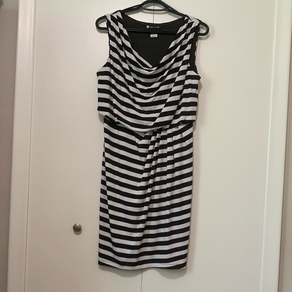Valerie Bertinelli Black & White Cowl Neck Ruched Side Midi Dress Size 8
